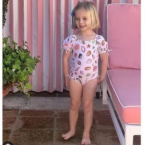 Edgehill Collection x Jennifer Sumko One-Piece Puff Sleeve Sea Shell Swimsuit